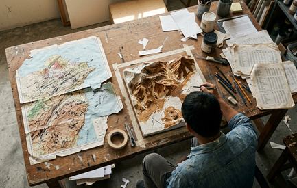 Art workspace with projects in progress