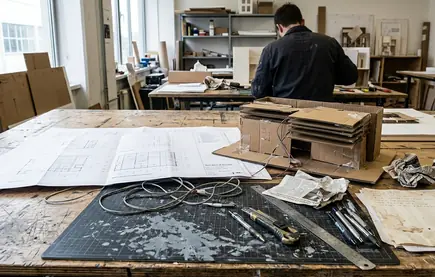 Art workspace with projects in progress