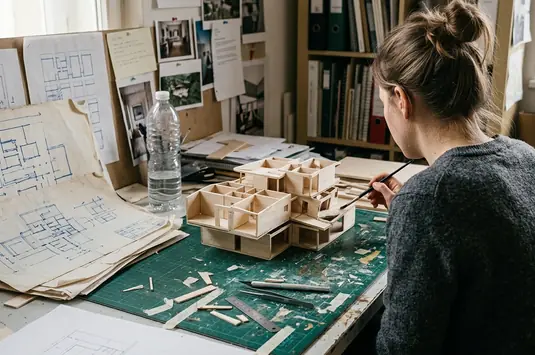 Art workspace with projects in progress