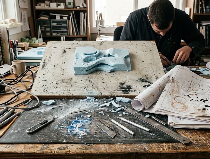 Art workspace with projects in progress